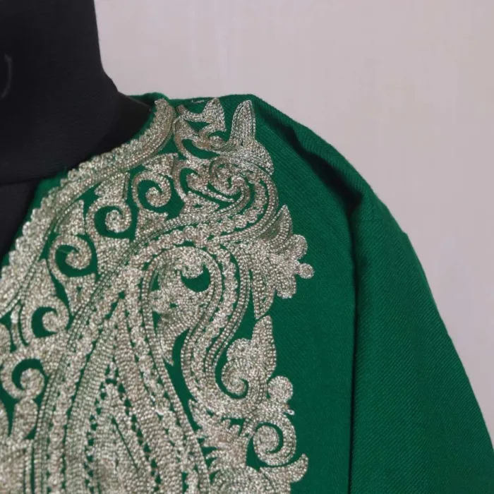 Sophisticated Darl Green Zari Embroidered Cashmilon Pheran | Feran - Chattabal Collection - Image 3