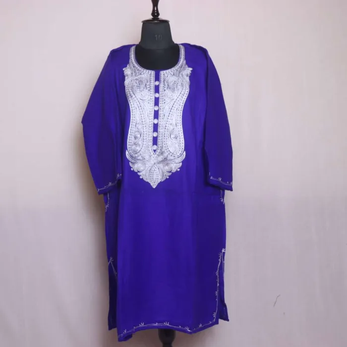 Soft and Elegant Dark Blue Cashmilon Pheran with Zari Work - Chattabal Collection - Image 2