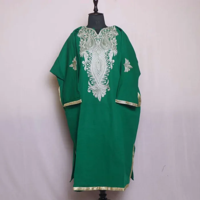 Sophisticated Darl Green Zari Embroidered Cashmilon Pheran | Feran - Chattabal Collection - Image 2