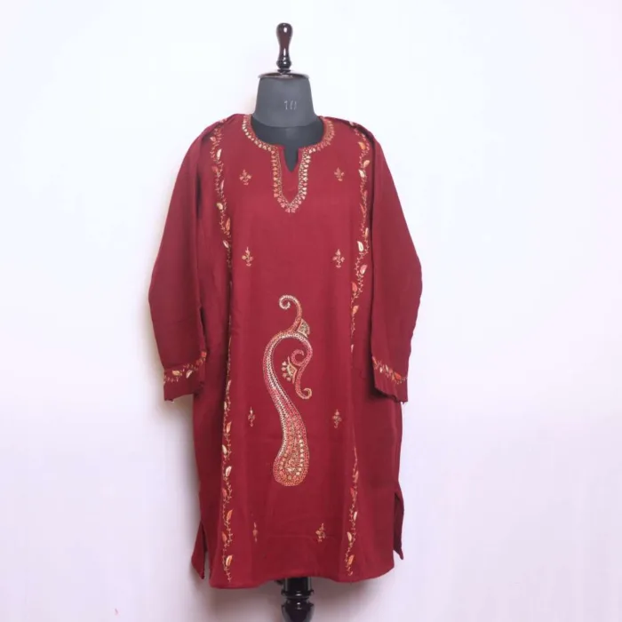 Elegant Maroon Kashmiri Needlework Pheran in Cashmilon for Winter - Saidakadal Collection [51, 39]