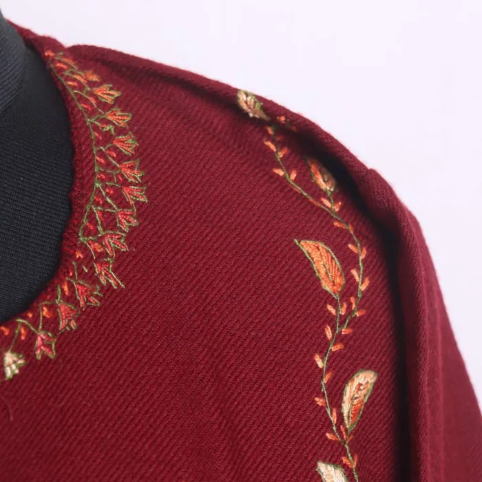 Elegant Maroon Kashmiri Needlework Pheran in Cashmilon for Winter - Saidakadal Collection [51, 39] - Image 3