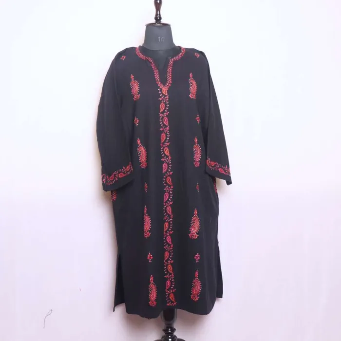 Black Kashmiri Needlework Pheran in Cashmilon - Saidakadal Collection [50, 44]