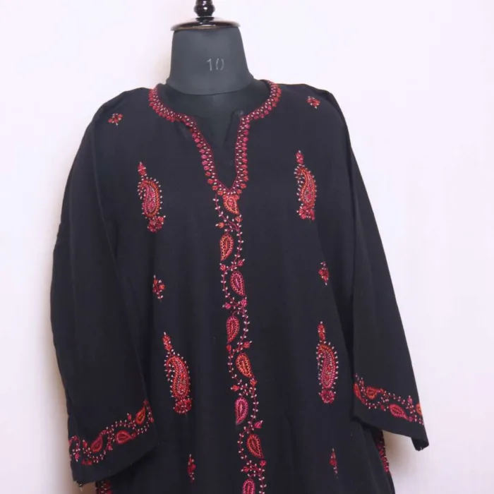 Black Kashmiri Needlework Pheran in Cashmilon - Saidakadal Collection [50, 44] - Image 2