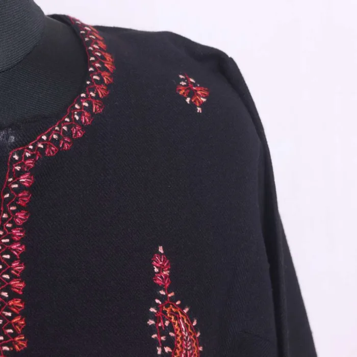 Black Kashmiri Needlework Pheran in Cashmilon - Saidakadal Collection [50, 44] - Image 3