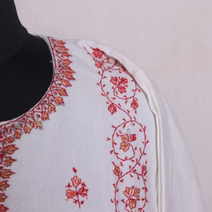 Winter Cream Color Needlework Pheran for Women in Cashmilon Fabric - Saidakadal Collection [49, 43] - Image 3