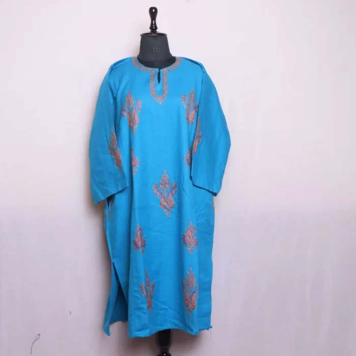 Women’s Blue Needlework Pheran in Luxurious Cashmilon - Saidakadal Collection [51, 44]