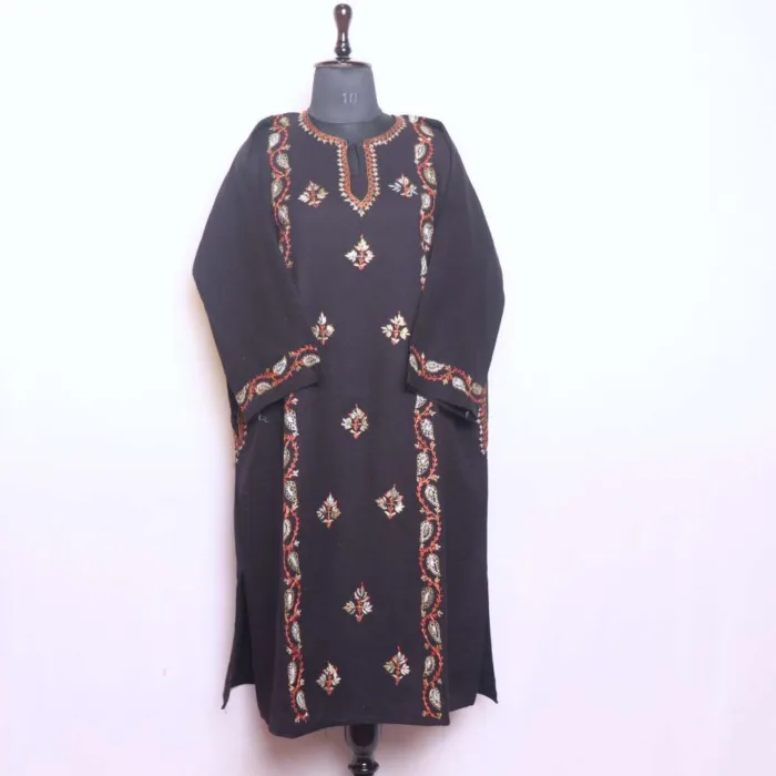 Women’s Winter Needlework Black Pheran with Cashmilon Fabric - Saidakadal Collection [48, 44.5]