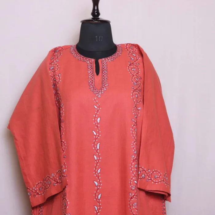 Pinkish Cashmilon Fabric Needlework Pheran for Women - Saidakadal Collection [52, 44] - Image 2