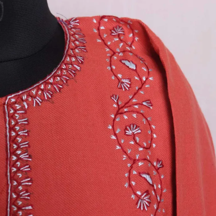 Pinkish Cashmilon Fabric Needlework Pheran for Women - Saidakadal Collection [52, 44] - Image 3