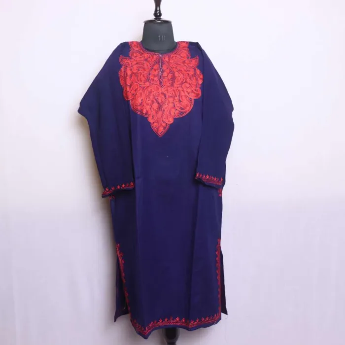 Elegant Dark Blue Aari Embroidered Cashmilon Pheran | Bagh-e-Hawal Collection - Image 2