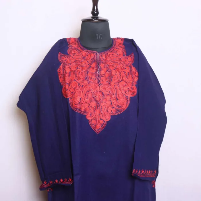 Elegant Dark Blue Aari Embroidered Cashmilon Pheran | Bagh-e-Hawal Collection