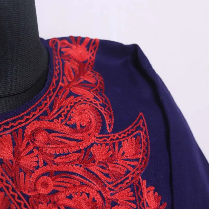 Elegant Dark Blue Aari Embroidered Cashmilon Pheran | Bagh-e-Hawal Collection - Image 3