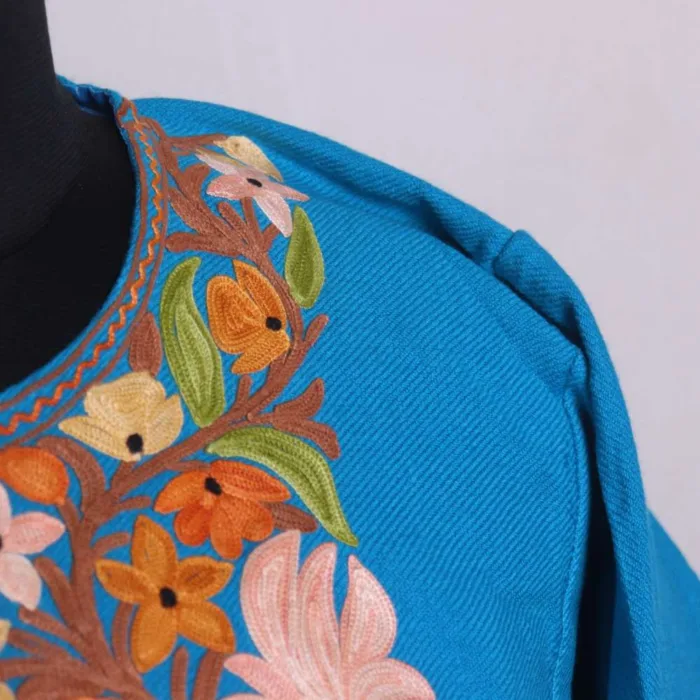 Elegant Premium Cyan Blue Cashmilon Aari Feran | Pheran for Winter Wear - Bagh-e-Hawal Collection - Image 3