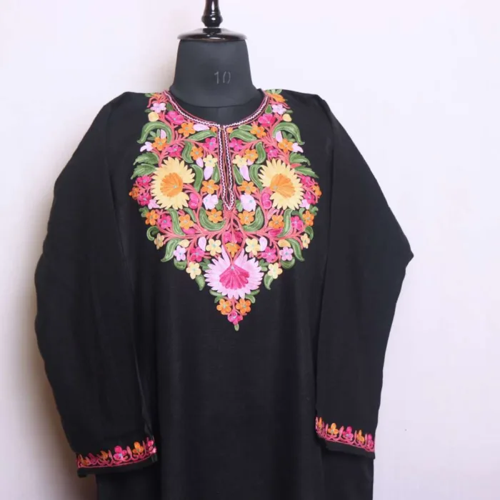 Black Premium Cashmilon Aari Embroidered Feran | Pheran - Bagh-e-Hawal Collection