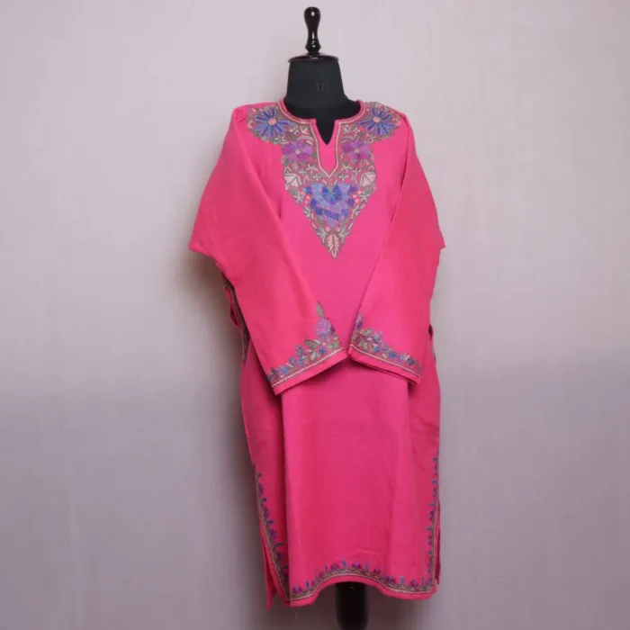 Elegant Pink Raffal Pheran | Feran with Hand Aari Embroidery - Rainawari Collection - Image 2