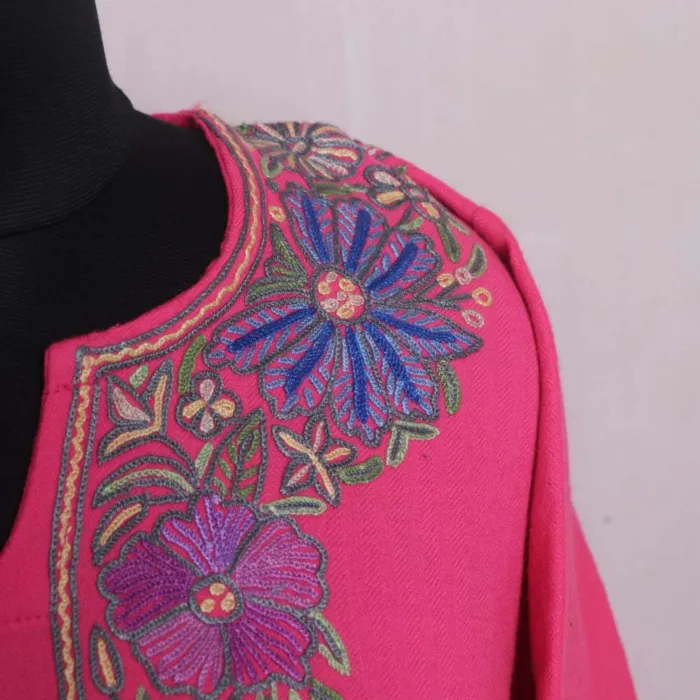 Elegant Pink Raffal Pheran | Feran with Hand Aari Embroidery - Rainawari Collection - Image 3