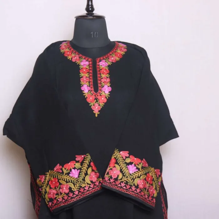 Elegant Black Heavy Damaan Aari Embroidered Raffal Pheran - Rainawari Collection - Image 2