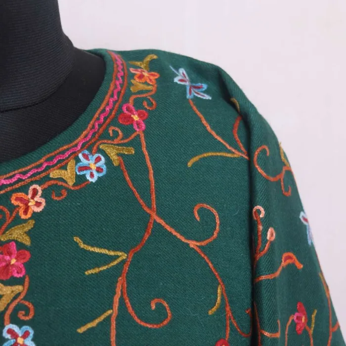 Stylish Dark Green Raffal Pheran | Feran with Elegent Jaal Hand Aari Work - Rainawari Collection - Image 3