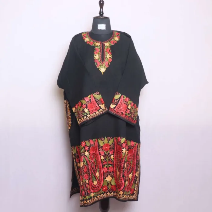 Stylish Black Raffal Pheran | Feran with Beautiful Heavy Damaan Aari Work - Rainawari Collection