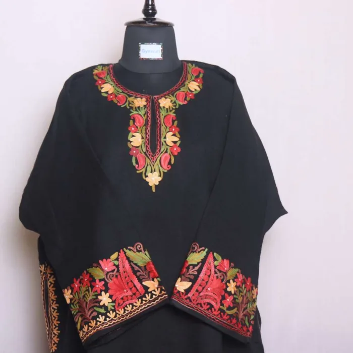 Stylish Black Raffal Pheran | Feran with Beautiful Heavy Damaan Aari Work - Rainawari Collection - Image 2