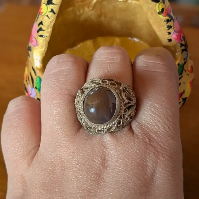 Vintage Kashmiri Natural Stone Ring with Delicate Antique Designing | Classic Style