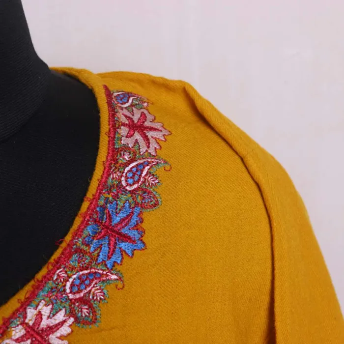 Elegant Mustard Needlework Loose Pheran in Raffal Fabric - Saidakadal Collection [56, 44] - Image 3