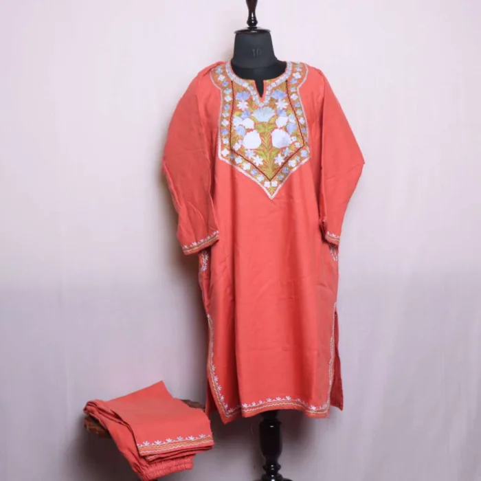 Pinkish Cashmilon Pheran Set | Aari & Zari Embroidery - Dal Lake Collection