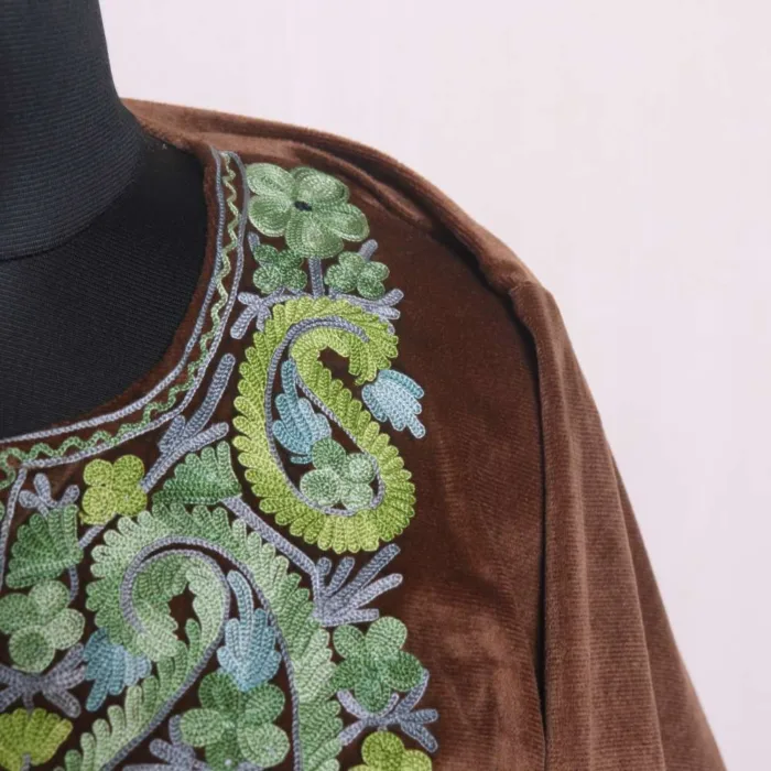 Elegant Loose Brown Velvet Pheran | Feran with Aari Work - Sonwar Collection [58, 43] - Image 3