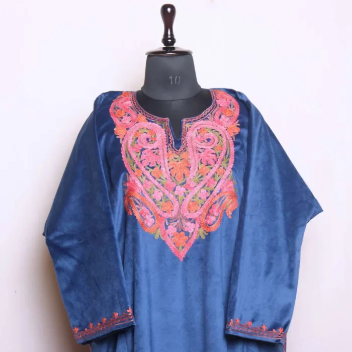 Kashmiri Royal Blue Velvet Loose Pheran | Intricate Aari Work - Dal Lake Collection