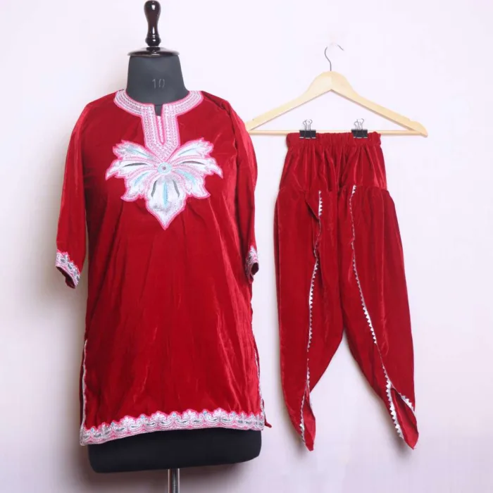 Red Makhmal Kids Tilla Embroidered Set - Nowsher Collection (7-8y)