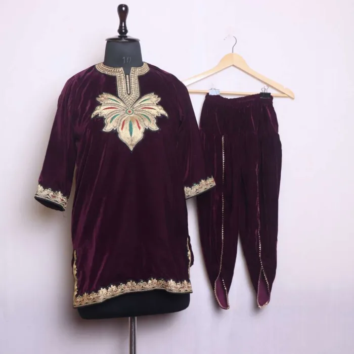 Elegant Wine Makhmal Tilla Set for Kids - Nowsher Collection (7-8y)