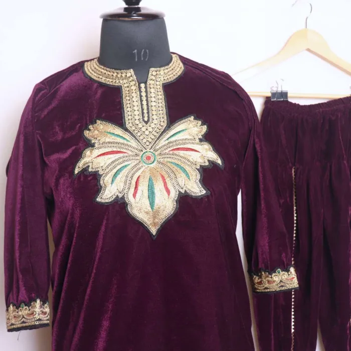 Elegant Wine Makhmal Tilla Set for Kids - Nowsher Collection (7-8y) - Image 2