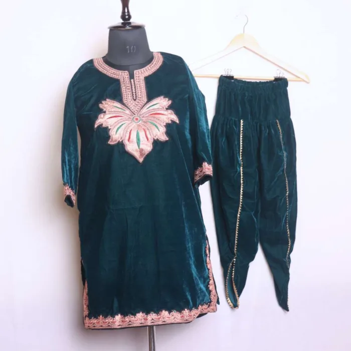 Dark Green Kids Makhmal Tilla Embroidery Set - Nowsher Collection (8-9y)