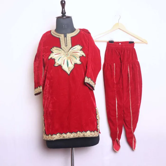 Red Makhmal Tilla Set for Kids - Nowsher Collection (7-8y)