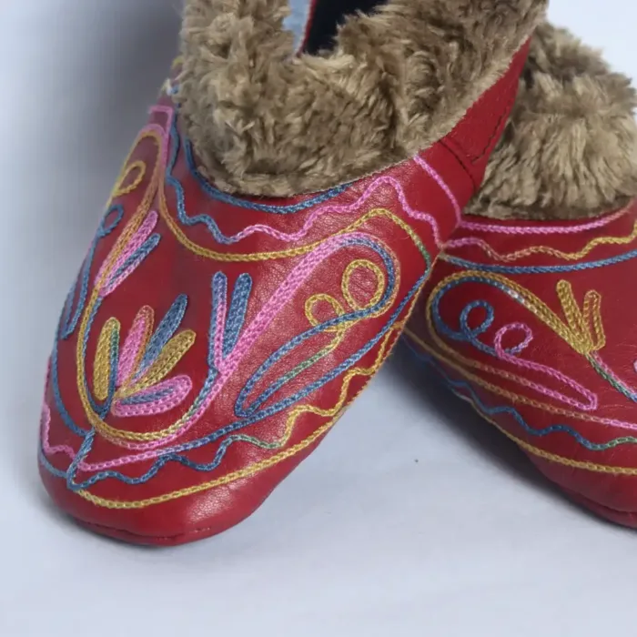 Maroon Lotus Leather Socks with Brown Fur and Ari Embroidery (6) - Bakhtawar - Image 2