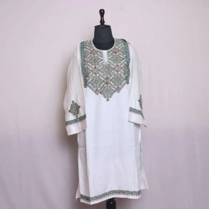 Elegant Cream Needle Embroidery with Sleeve Work Pheran | Feran - Omera Collection [46, 42] - Image 2