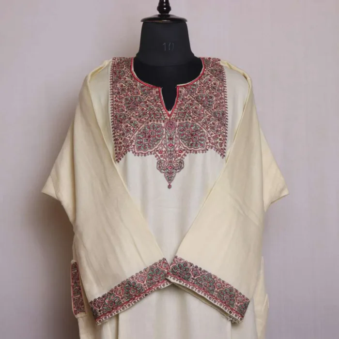 Stylish Cream Pheran | Feran with Needle Embroidery and Sleeve Work - Omera Collection [52, 44]