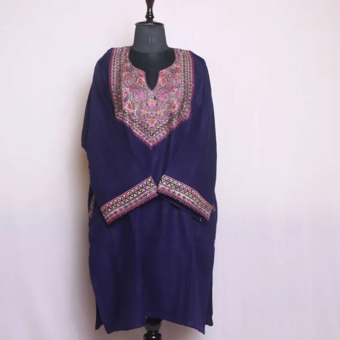 Dark Blue Sophisticated Needle Embroidery with Sleeve Work Loose Pheran | Feran - Omera Collection [54, 40.5] - Image 2