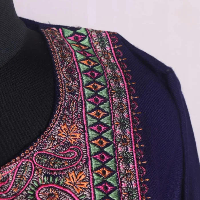 Dark Blue Sophisticated Needle Embroidery with Sleeve Work Loose Pheran | Feran - Omera Collection [54, 40.5] - Image 3