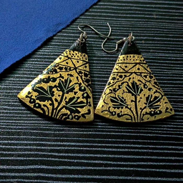 Golden Black Triangle Paper Mache Earrings - Muskaan