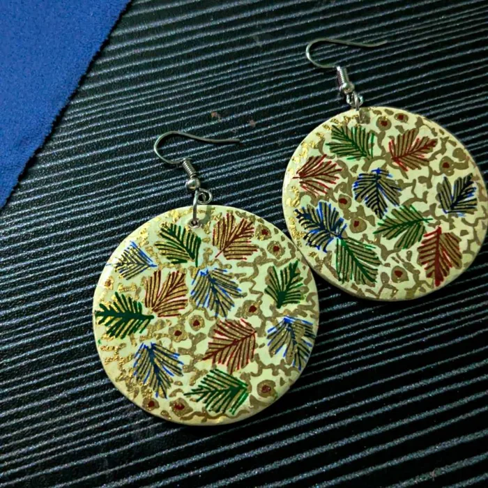 Circular Leaves Paper Mache Earrings - Muskaan