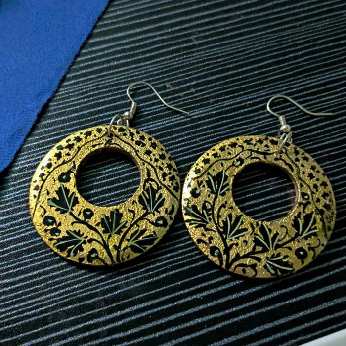 Golden Black Hoop Style Paper Mache Earrings - Muskaan