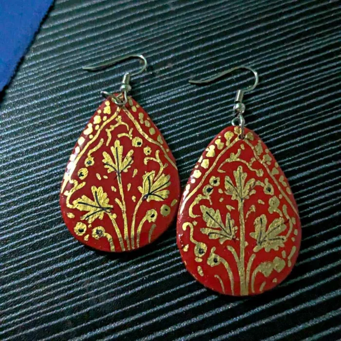 Maroon Oval Paper Mache Earrings - Muskaan