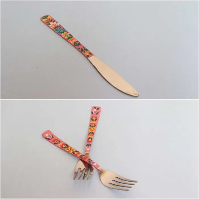 Fork and Knife | Pink | Steel Enamel Handpainted Cutlery Set