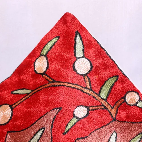 Red Chain Stitch Big Chinar Leaf Cushion Cover03