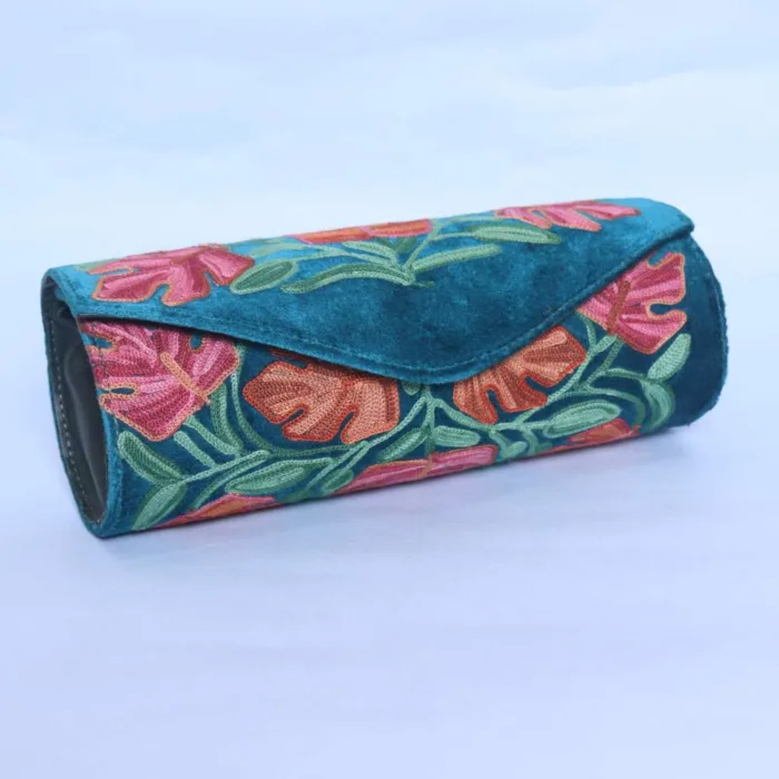 Bottle Green Velvet Round Clutch Bag with Elegent Aari Embroidery