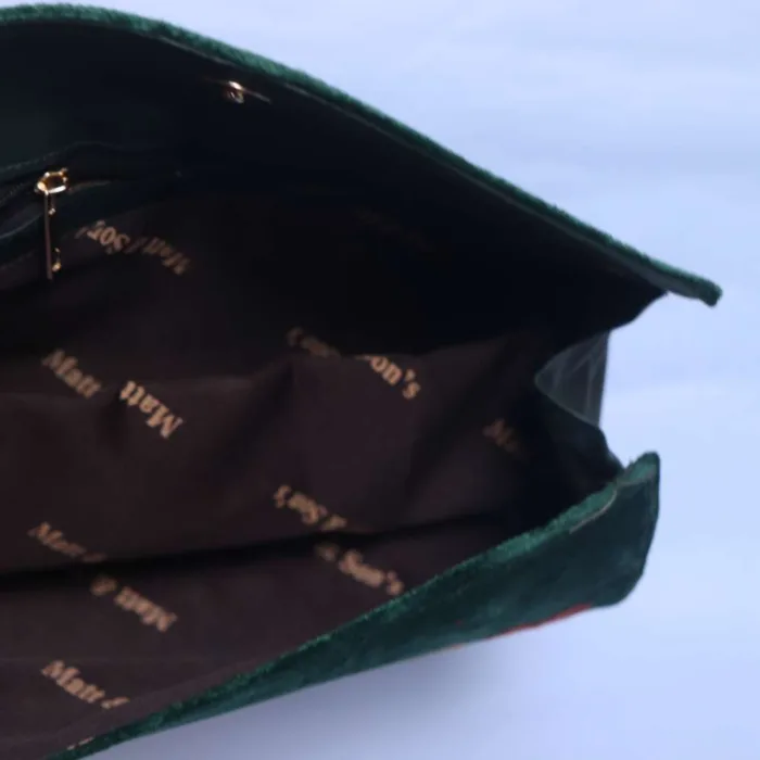 Kashmiri Dark Green Aari Embroidered Velvet Round Clutch Bag - Image 3