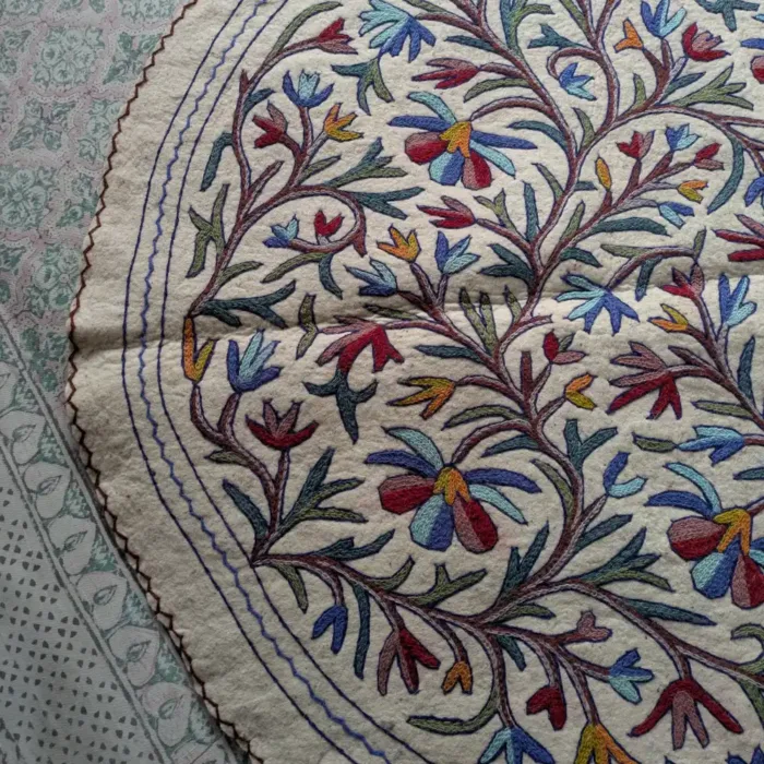 Intricate Round Wool Namda with Kashmiri Aari Art (5 ft) - Image 3