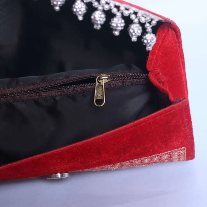 Stylish Red Tilla Embroidered Silk Round Clutch for Festive Wear - Image 3