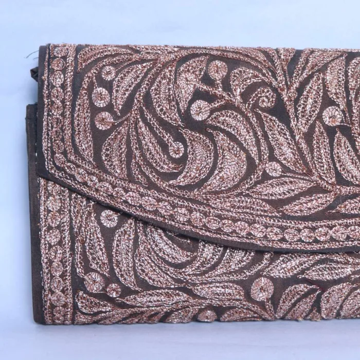 Brown Kashmiri Clutch in Silk with Artistic Tilla Work - Image 2